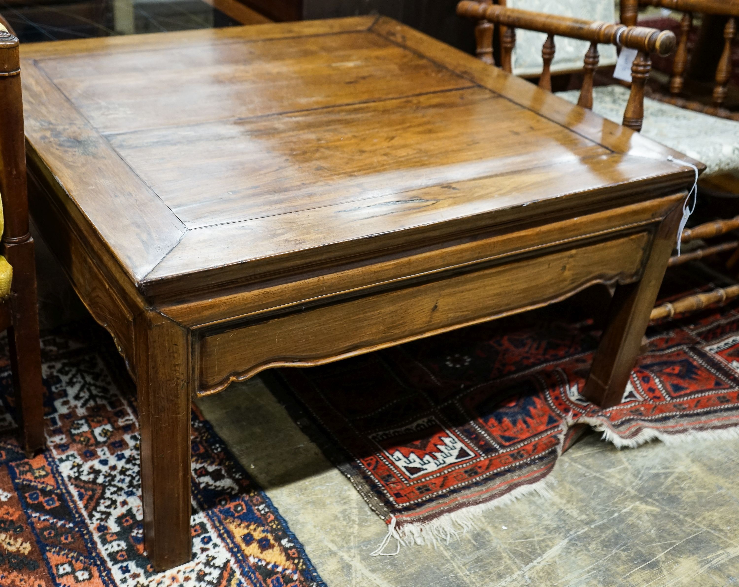 A Chinese square hardwood low table, length 88cm, height 45cm